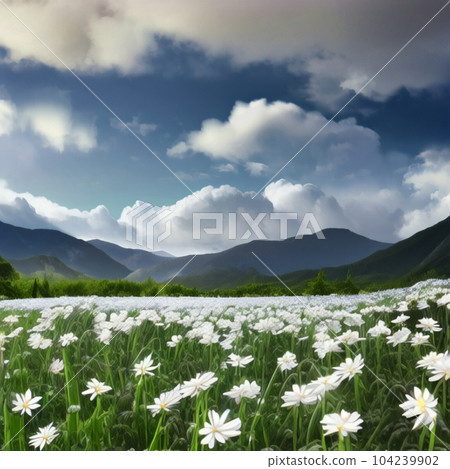 花田和山脈的迷人景色 104239902