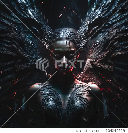 Fallen angel with dark wings on his back Fallen angel with dark wings on his back 104240519