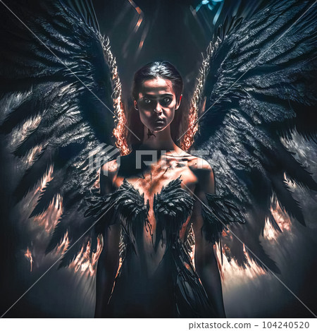 Fallen angel with dark wings on his back 104240520