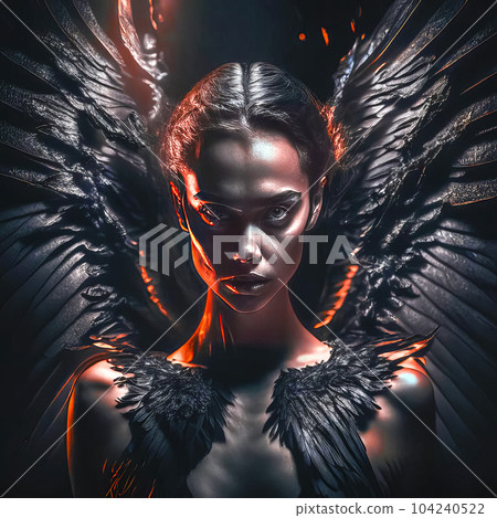Fallen angel with dark wings on his back 104240522