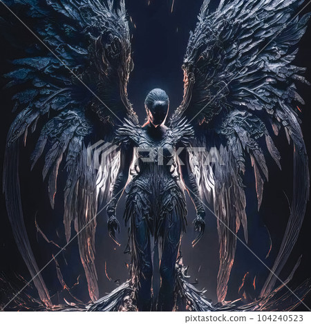 Fallen angel with dark wings on his back 104240523