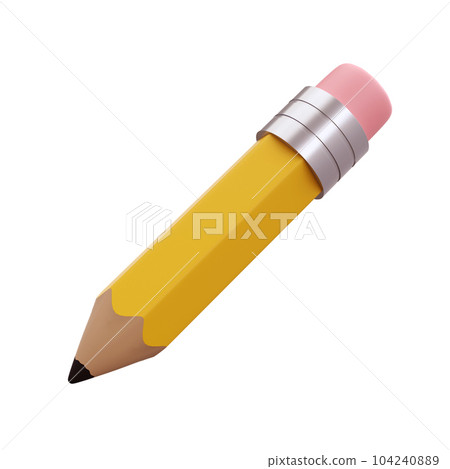 Realistic pencil with eraser 3d icon. Colored drawing and painting tool for education and studies with clipping path. Office supplies, stationery element. School, university or college design Realistic pencil with eraser 3d icon. Colored drawing and painting tool for education and studies with clipping path. Office supplies, stationery element. School, university or college design 104240889