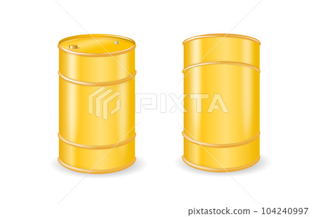 Yellow Metal Oil, Fuel, Gasoline Barrel Isolated. Design Template of Packaging for Mockup. Vector Yellow Metal Oil, Fuel, Gasoline Barrel Isolated. Design Template of Packaging for Mockup. Vector 104240997