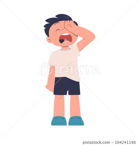 Little Boy Standing and Crying Being at Kindergarden Vector Illustration 104241198