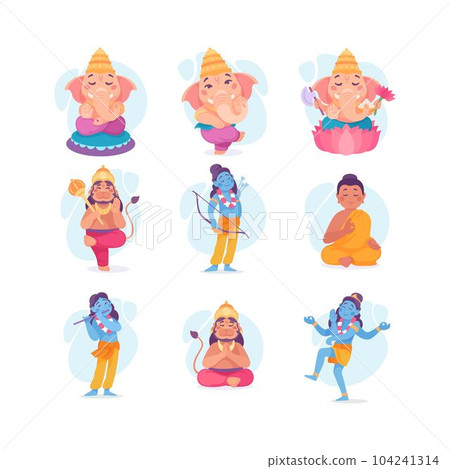 Ancient Indian Hindu Gods and Deity Vector Set 104241314