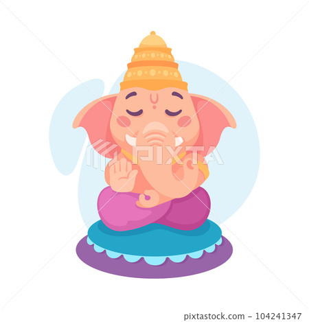 Ancient Indian Hindu Ganesha God and Deity Vector Illustration 104241347