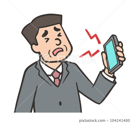 A middle-aged man in a suit who receives a complaint on a mobile phone A middle-aged man in a suit who receives a complaint on a mobile phone 104241480