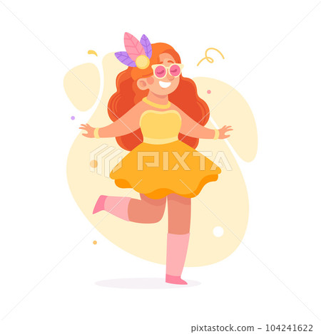 Woman Character Dressed in Carnival and Party Outfit with Bright Feathers Vector Illustration 104241622