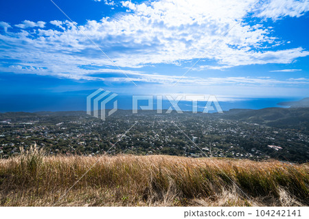 Izu Kogen and Izu Oshima 2 viewed from the top of Mt. Omuro on a sunny autumn day Ito City, Shizuoka Prefecture 104242141