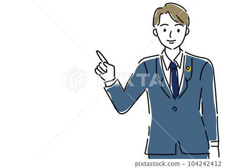 Simple line drawing illustration of a pointing male lawyer 104242412