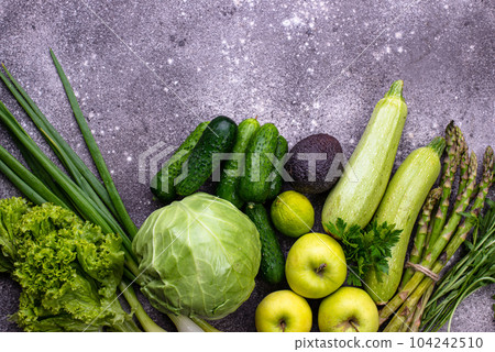 Various green vegetables and fruits 104242510