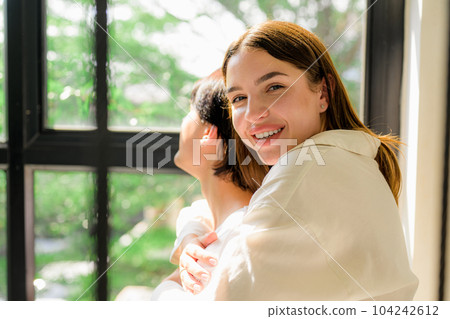 Romantic young people spending vacation time together at home Romantic young people spending vacation time together at home 104242612
