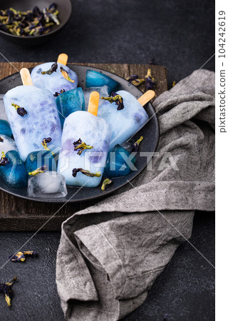Blue ice cream popsicle from Butterfly pea Blue ice cream popsicle from Butterfly pea 104242619