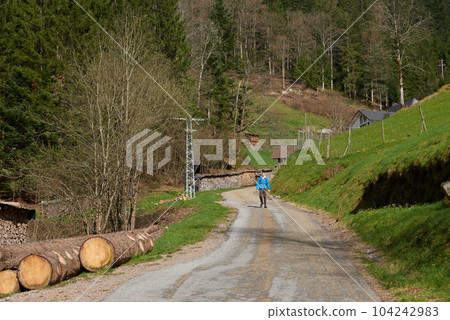 Mountain landscape in the Alps. Panoramic view of beautiful mountain landscape in the Bad Rippoldsau-Schapbach in the Black Forest, area near Burgbach Wasserfall, Baden-Wurttemberg, southern Germany. 104242983