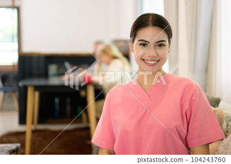 Portrait of professional female doctor with stethoscope 104243760