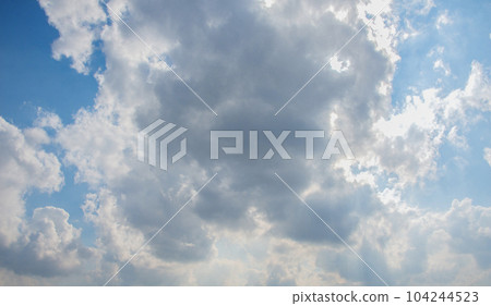 Scattered cloud clusters in a blue sky, blue sky background with white clouds. Scattered cloud clusters in a blue sky, blue sky background with white clouds. 104244523