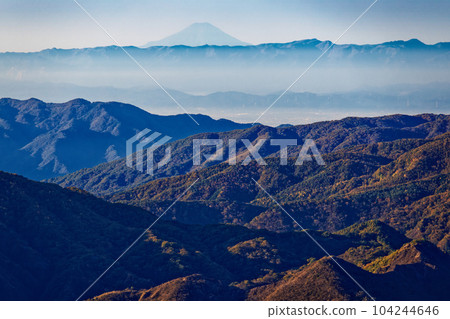 A distant view of Mt. Fuji from the Oku-Nikko/Shayama ridgeline 104244646