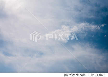 Scattered cloud clusters in a blue sky, blue sky background with white clouds. 104244875