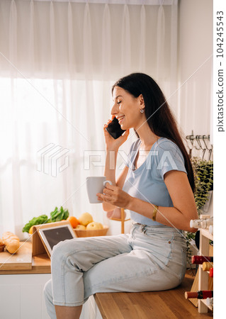 Happy young woman spending time at home, People relaxing and resting 104245543