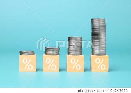 interest percent symbol icons on wooden cube, New start up business project interest percent symbol icons on wooden cube, New start up business project 104245621