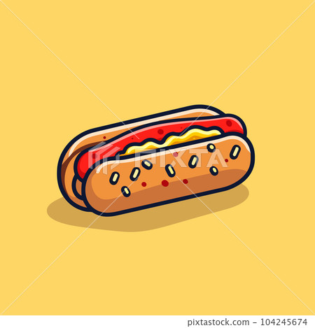 Hotdog hand-drawn illustration.. Hot dog. Vector doodle style cartoon illustration 104245674