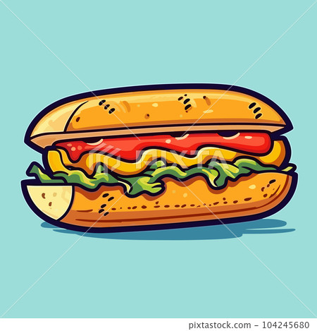 Hotdog hand-drawn illustration.. Hot dog. Vector doodle style cartoon illustration 104245680