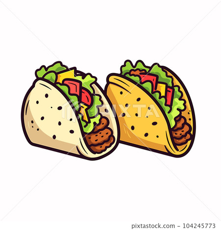 Tacos hand-drawn illustration. Mexican taco. Vector doodle style cartoon illustration Tacos hand-drawn illustration. Mexican taco. Vector doodle style cartoon illustration 104245773