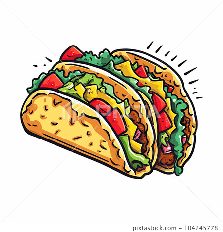 Tacos hand-drawn illustration. Mexican taco. Vector doodle style cartoon illustration 104245778