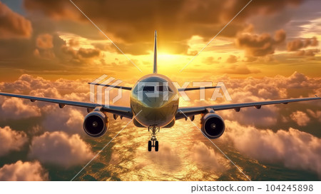 plane flies in the sky. Generative AI 104245898