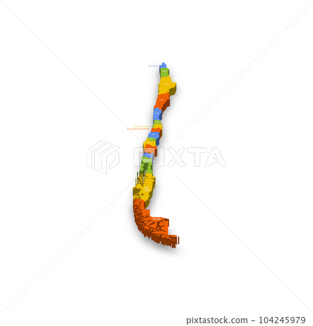 Chile political map of administrative divisions - regions. Colorful 3D vector map with country province names and dropped shadow. 104245979