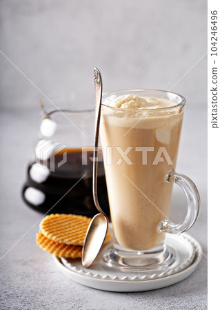 Affogato coffee in tall glass 104246496