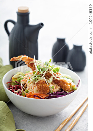 Poke or sushi bowl with fried shrimp Poke or sushi bowl with fried shrimp 104246589