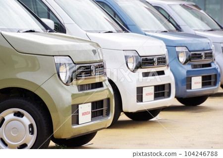 Honda N-WGN cars lined up at dealers Honda N-WGN cars lined up at dealers 104246788