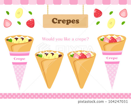 縐紗插畫素材，香蕉巧克力和草莓蛋奶凍奶油縐紗 104247031