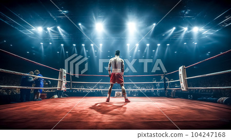 boxer in the ring at the competition in the arena, banner made with Generative AI 104247168