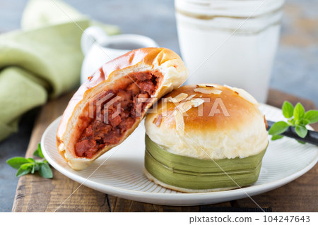 Savory chinese pastries with red bean filling 104247643