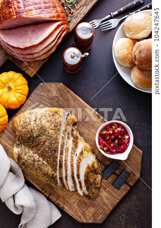 Roasted turkey breast sliced Roasted turkey breast sliced 104247645