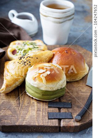 Savory chinese pastries with red bean filling Savory chinese pastries with red bean filling 104247652