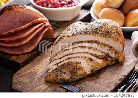 Roasted turkey breast sliced Roasted turkey breast sliced 104247653