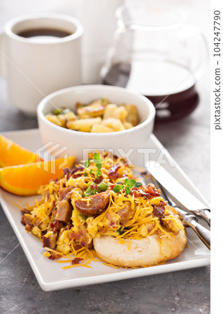 Breakfast biscuits with scrambled eggs 104247790