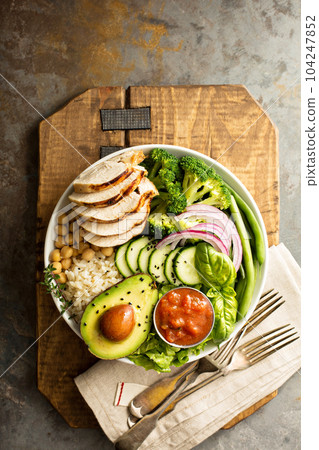 Healthy lunch bowl with grilled chicken Healthy lunch bowl with grilled chicken 104247852