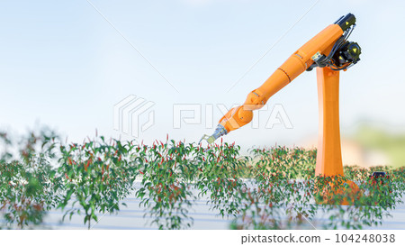 robot arm planting in glass house vegetable farm robot arm planting in glass house vegetable farm 104248038