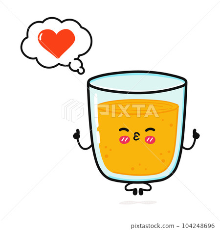 Cute funny glass of juice doing yoga with speech bubble. Vector hand drawn cartoon kawaii character illustration icon. Isolated on white background. Glass of juice in love character concept Cute funny glass of juice doing yoga with speech bubble. Vector hand drawn cartoon kawaii character illustration icon. Isolated on white background. Glass of juice in love character concept 104248696