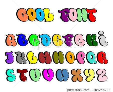 Alphabet. Modern isolated cartoony letters. Handwritten trendy alphabet. Hand-drawn vector isolated alphabet letters. Colourful vector font Alphabet. Modern isolated cartoony letters. Handwritten trendy alphabet. Hand-drawn vector isolated alphabet letters. Colourful vector font 104248722