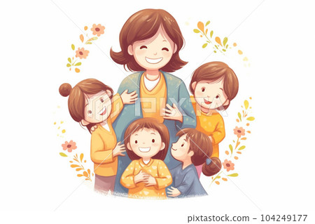 Female nursery teacher and children: AI-generated image Female nursery teacher and children: AI-generated image 104249177