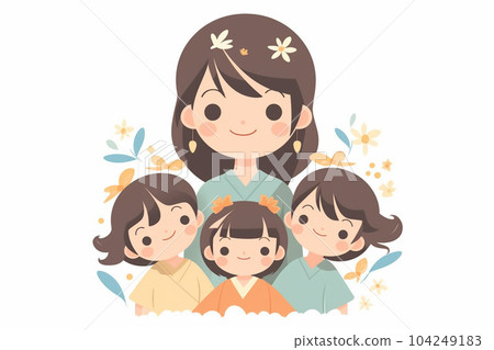 Female nursery teacher and children: AI-generated image 104249183