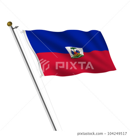 Haiti Flagpole 3d illustration on white with clipping path 104249517