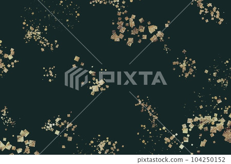 Dark abstract background. Gold square glitter decoration on dark green background Dark abstract background. Gold square glitter decoration on dark green background 104250152