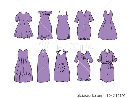 Illustration set of purple short-sleeved dress Illustration set of purple short-sleeved dress 104250191