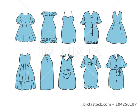 Illustration set of light blue short-sleeved dress Illustration set of light blue short-sleeved dress 104250197